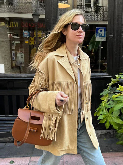 Canyon Fransenmantel – Boho-Chic-Wildlederjacke mit Fransen | Western-Stil für Damen