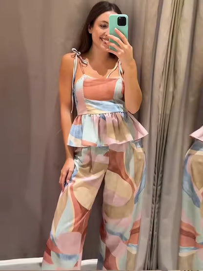Pastel Breeze Set — Zomerse Peplum Top & Palazzo Broek | Becker's Amsterdam
