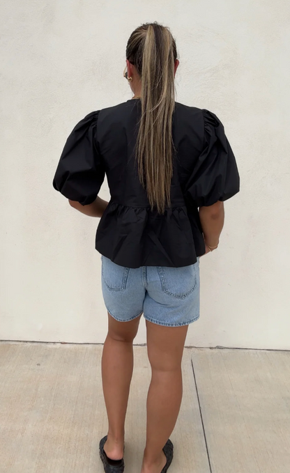 Marisol Stripe Puff Blouse - striped blouse with puffed sleeves & loose fit | Becker’s Amsterdam