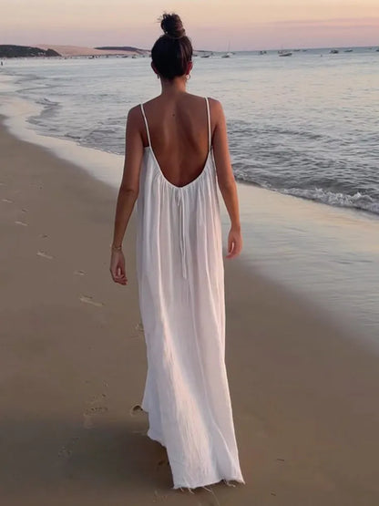 Abito lungo Serena bianco con schiena scoperta – Eleganza estiva e flusso di lusso | L'Amsterdam di Becker