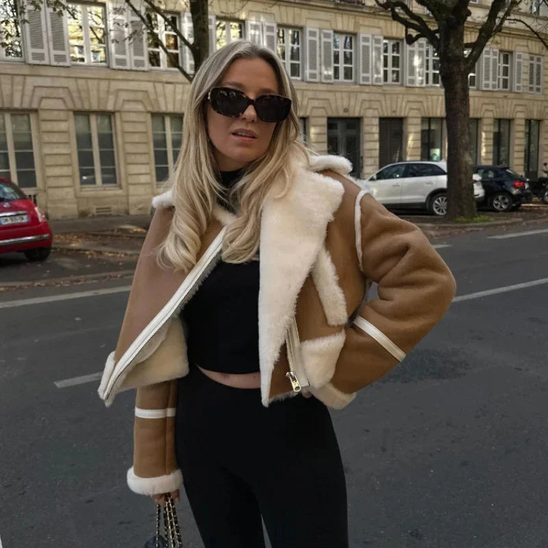 Sorella Stilvoller Mantel – Eleganter kurzer Damenmantel mit Kunstfell und luxuriöser Verarbeitung