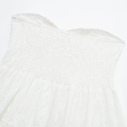 Ivory White Open Shoulder Mini Dress – Luxury Cotton Blend & Timeless Elegance | Becker's Amsterdam