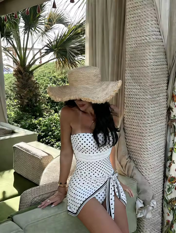 Myla Badpak - Witte Strapless Polka Dot Zwempak met Tailleband │ Becker's Amsterdam