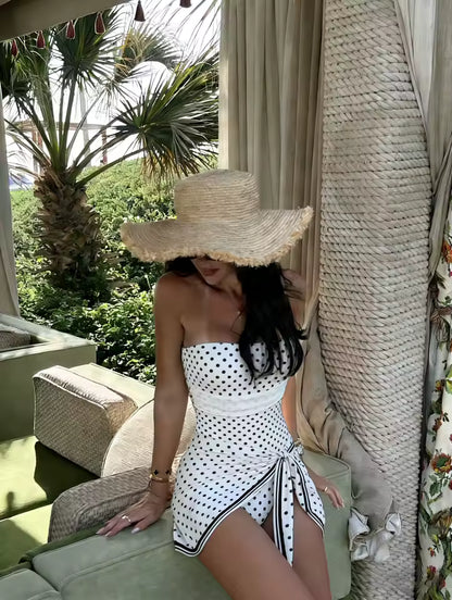 Myla Badpak - Witte Strapless Polka Dot Zwempak met Tailleband │ Becker's Amsterdam