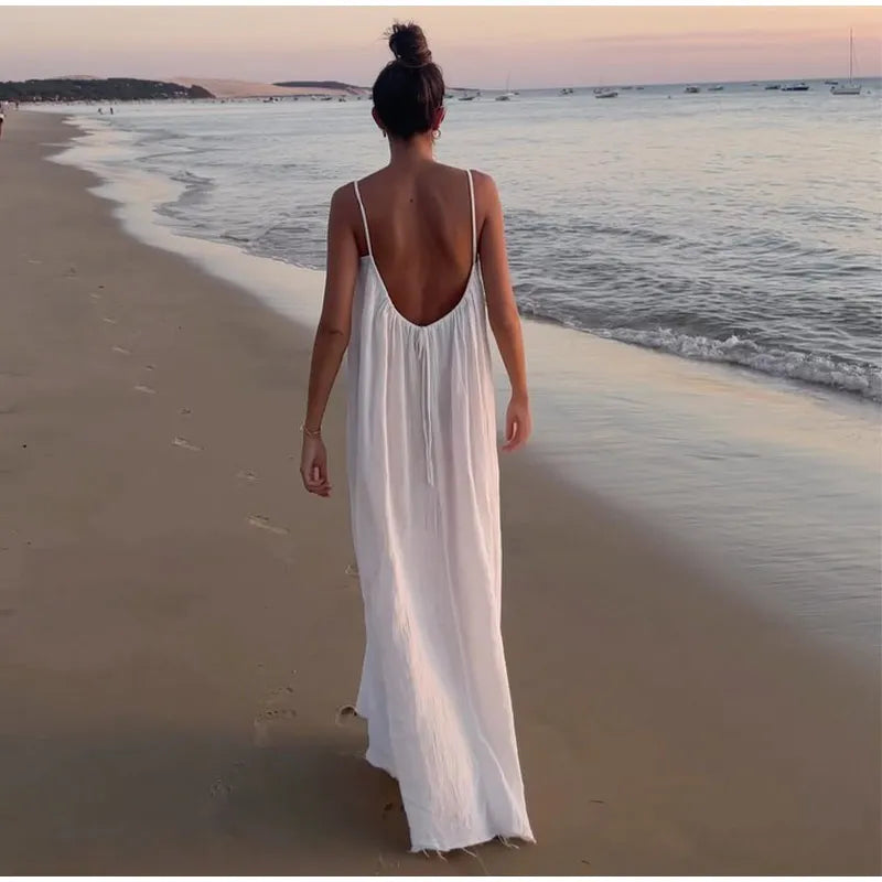 Abito lungo Serena bianco con schiena scoperta – Eleganza estiva e flusso di lusso | L'Amsterdam di Becker
