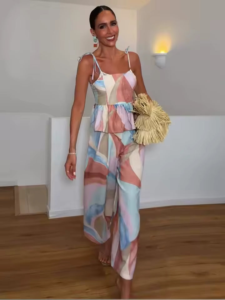 Pastel Breeze Set — Zomerse Peplum Top & Palazzo Broek | Becker's Amsterdam