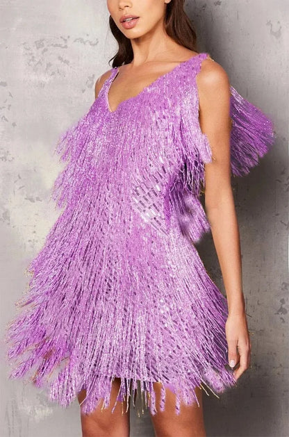 Zafira Glamour Cocktail Dress – Lyxiga fjädrar & fransar Detaljer | Beckers Amsterdam