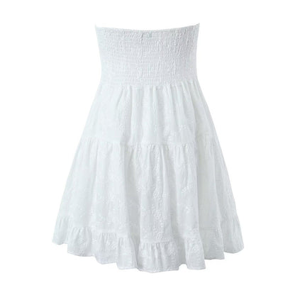 Ivory White Open Shoulder Mini Dress – Luxury Cotton Blend & Timeless Elegance | Becker's Amsterdam