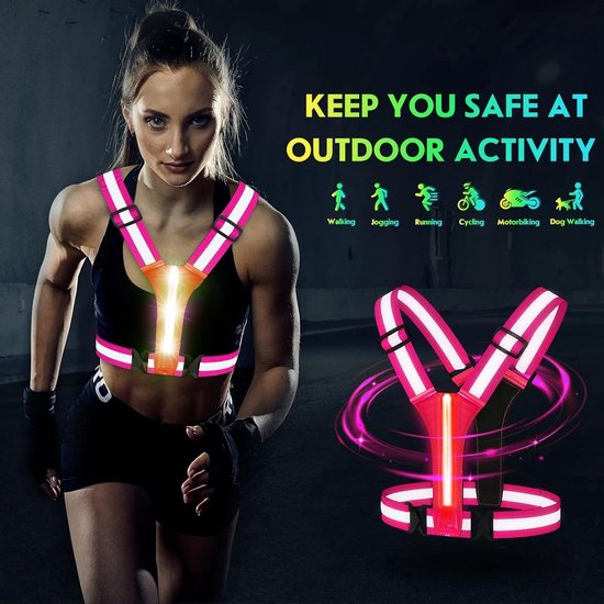 Sportief roze hardloopvest met LED-verlichting en reflectie – speciaal voor vrouwen
