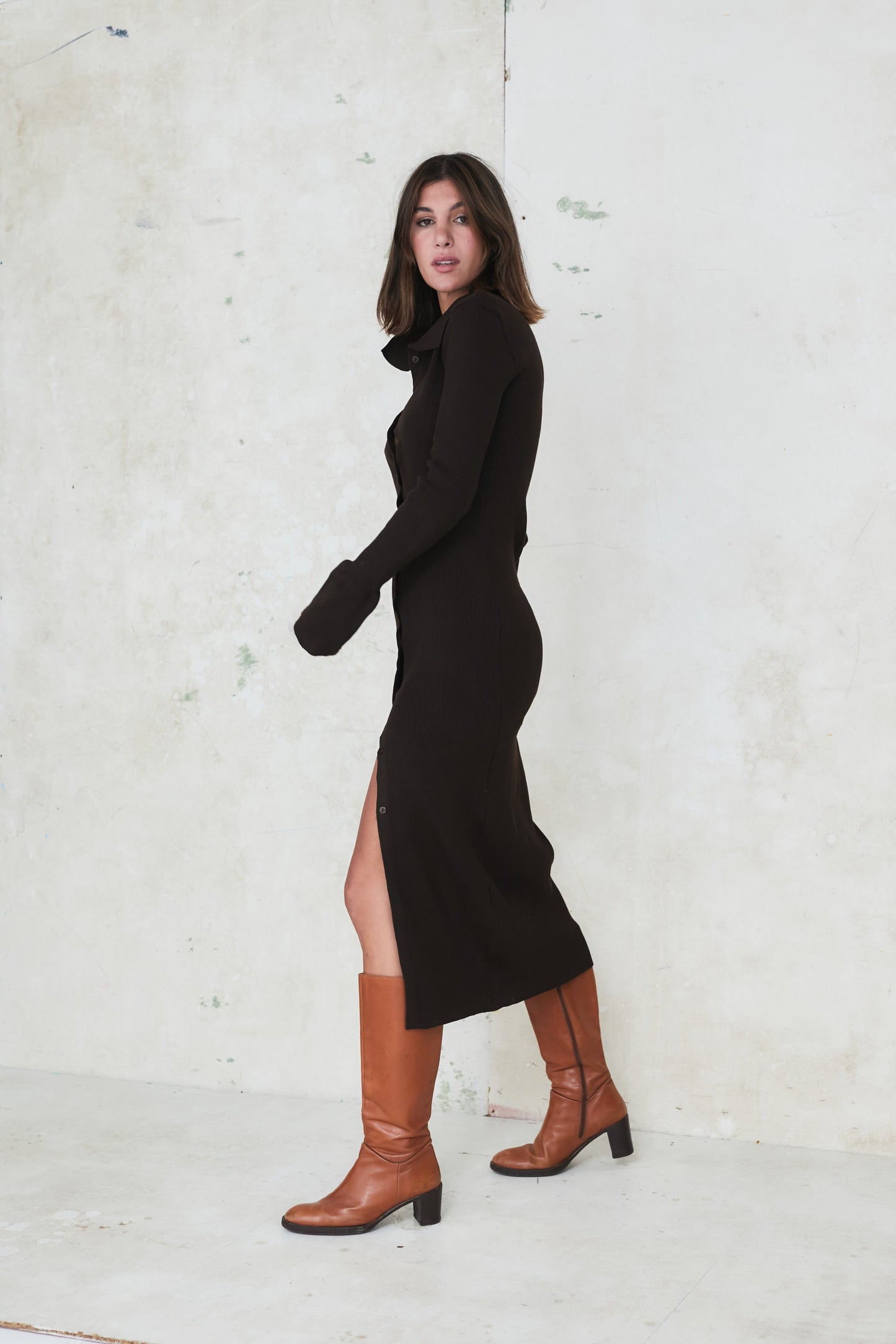 Trafalgar Square Dress – Brown Cotton Midi | Becker's Amsterdam™