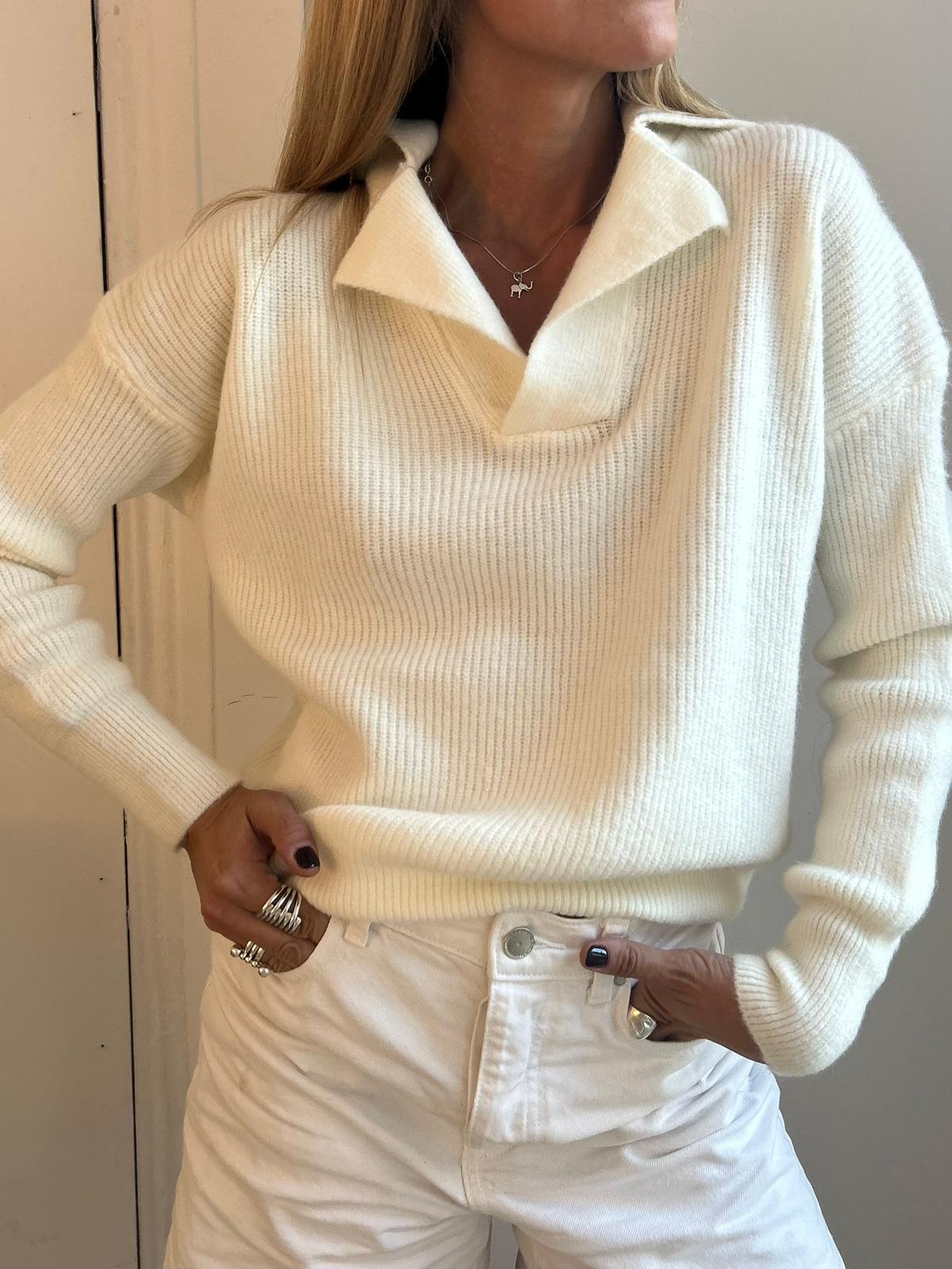 Velora Rib Sweater – dames oversized ribtrui met V-hals, warm en cozy voor winterdagen