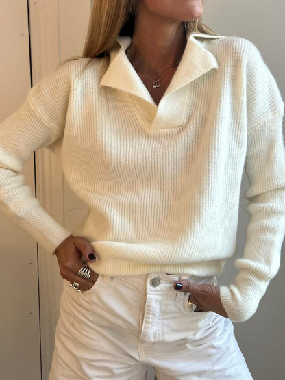 Velora Rib Sweater – dames oversized ribtrui met V-hals, warm en cozy voor winterdagen