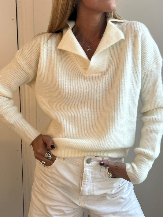 Velora Rib Sweater – dames oversized ribtrui met V-hals, warm en cozy voor winterdagen