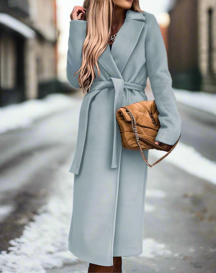 La Belle Élégance – Langer Damen Wintermantel mit Gürtel &amp; luxuriöser Passform