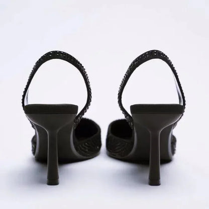 Zulma | Saltos Slingback Pretos Elegantes e Estilosos com Glitter