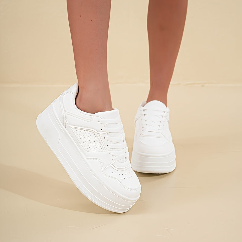 Enya | Baskets Tendance Femme Blanches à Semelle Plateforme – Confort & Style