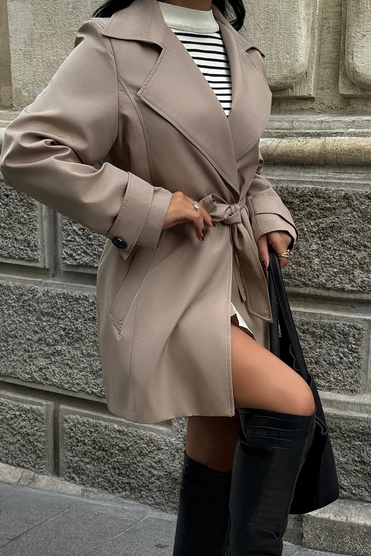 Trench-Coat ClassicWool pour Femme - Manteau en Mélange de Laine, Manteau élégant et Chaud pour l'automne et l'hiver