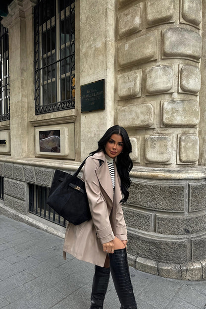 Trench-Coat ClassicWool pour Femme - Manteau en Mélange de Laine, Manteau élégant et Chaud pour l'automne et l'hiver