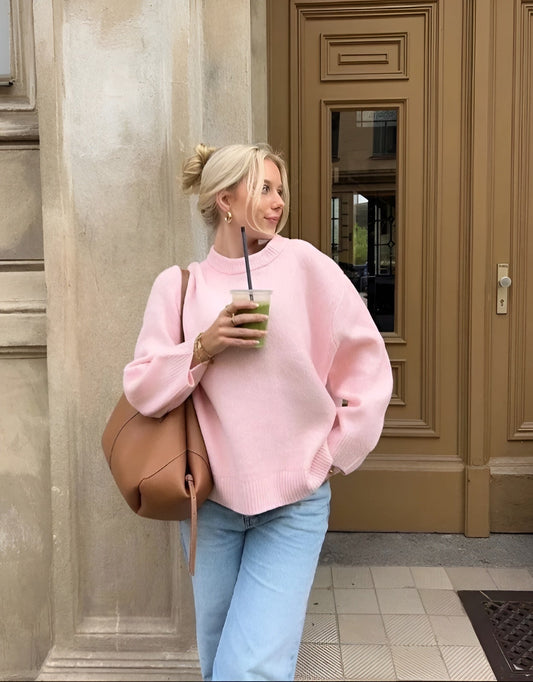 Oversized blush pink sweater dames – zachte roze trui met relaxed fit van Becker’s Amsterdam