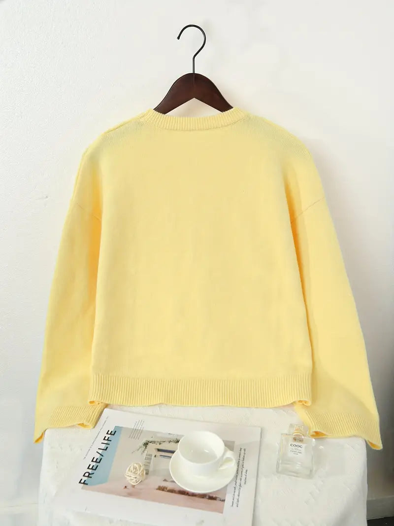 Ivy Warmer Strickpullover – Weicher, warmer gelber Damenpullover | Komfort mit luxuriöser Strickoptik