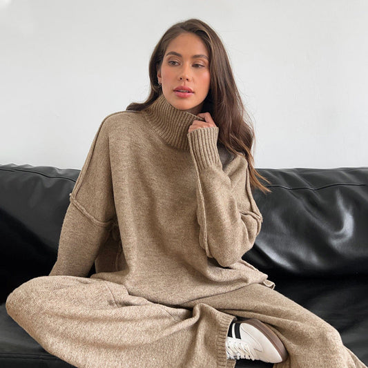 Cloud Nine Knit Co-ord™ – dames brei lounge set met oversized trui en flared brei-broek van Becker’s Amsterdam