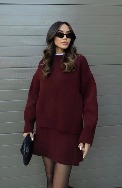 Comfy Glam Set™ – dames knit herfstset met oversized trui en stijlvolle rok in warme herfstkleuren van Becker’s Amsterdam