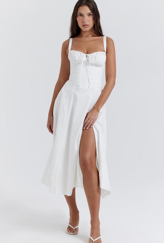 Aurora Glow Dress™ – dames zomerjurk met corset fit, midi-lengte en taille-accent, perfect voor warme dagen – Becker’s Amsterdam