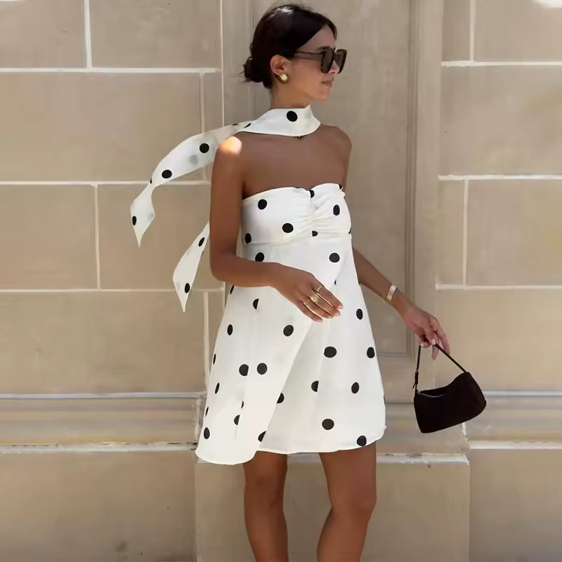 Witte polka dot mini jurk met sjaaltje Dolce Becker's Amsterdam