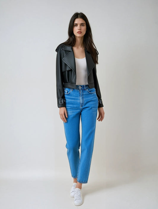 Lena kunstleren damesjas – elegante jas van kunstleer met luxe uitstraling