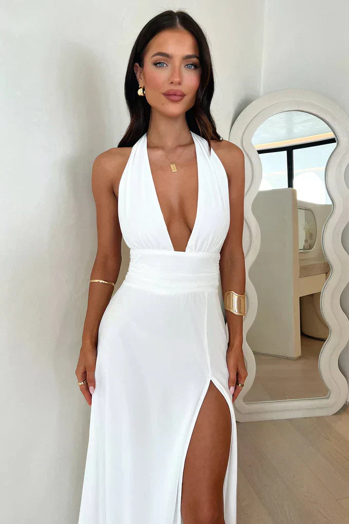 Nelle Elegantes Maxikleid mit Neckholder und Beinöffnung – glamourös | Beckers Amsterdam