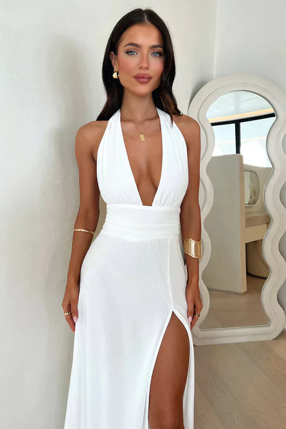 Nelle Elegantes Maxikleid mit Neckholder und Beinöffnung – glamourös | Beckers Amsterdam