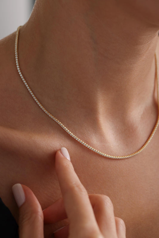 Serenique Tennis Necklace™ – dames kristallen tennis ketting in zilver, goud en roségoud