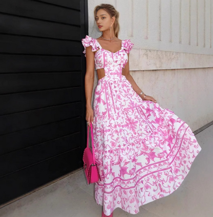 Vestido V -maxi de Flora Ruffle -Vestido máximo con mangas largas, V -neck & Flower estampado | Amsterdam de Becker