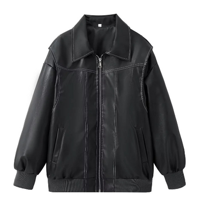 Linde Leren Bomberjack: Stijlvolle Oversized Pasvorm met Ribgebreide Details