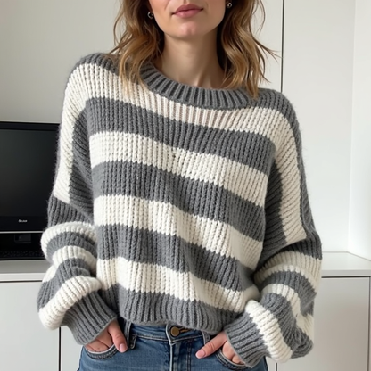 Selora Stripe genser – Stripete varm vintergenser strikketøy for kvinner
