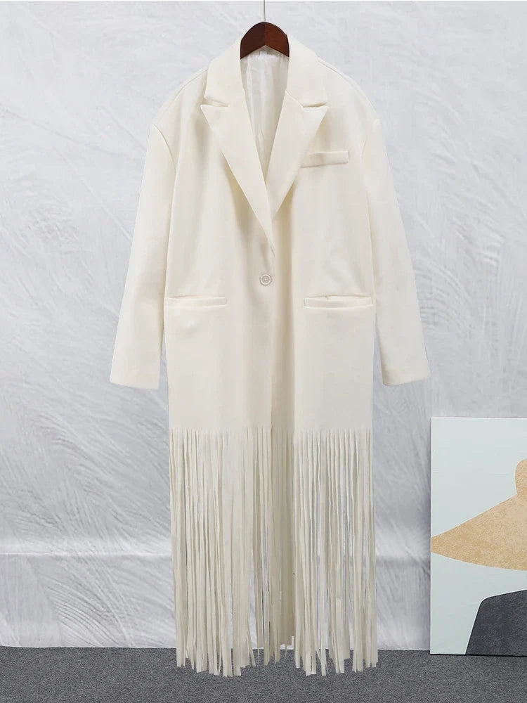 Evora Swiss Cottage Coat | Becker’s Amsterdam™ – lange jas met franjes voorkant