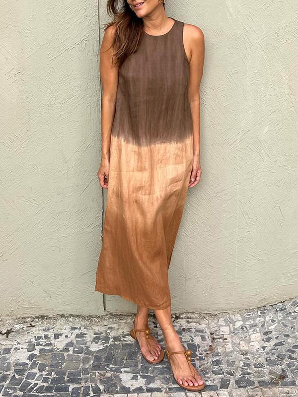 Rochie lungă maro Liana rochie maxi minimalistă natural confortabilă de la Becker's Amsterdam