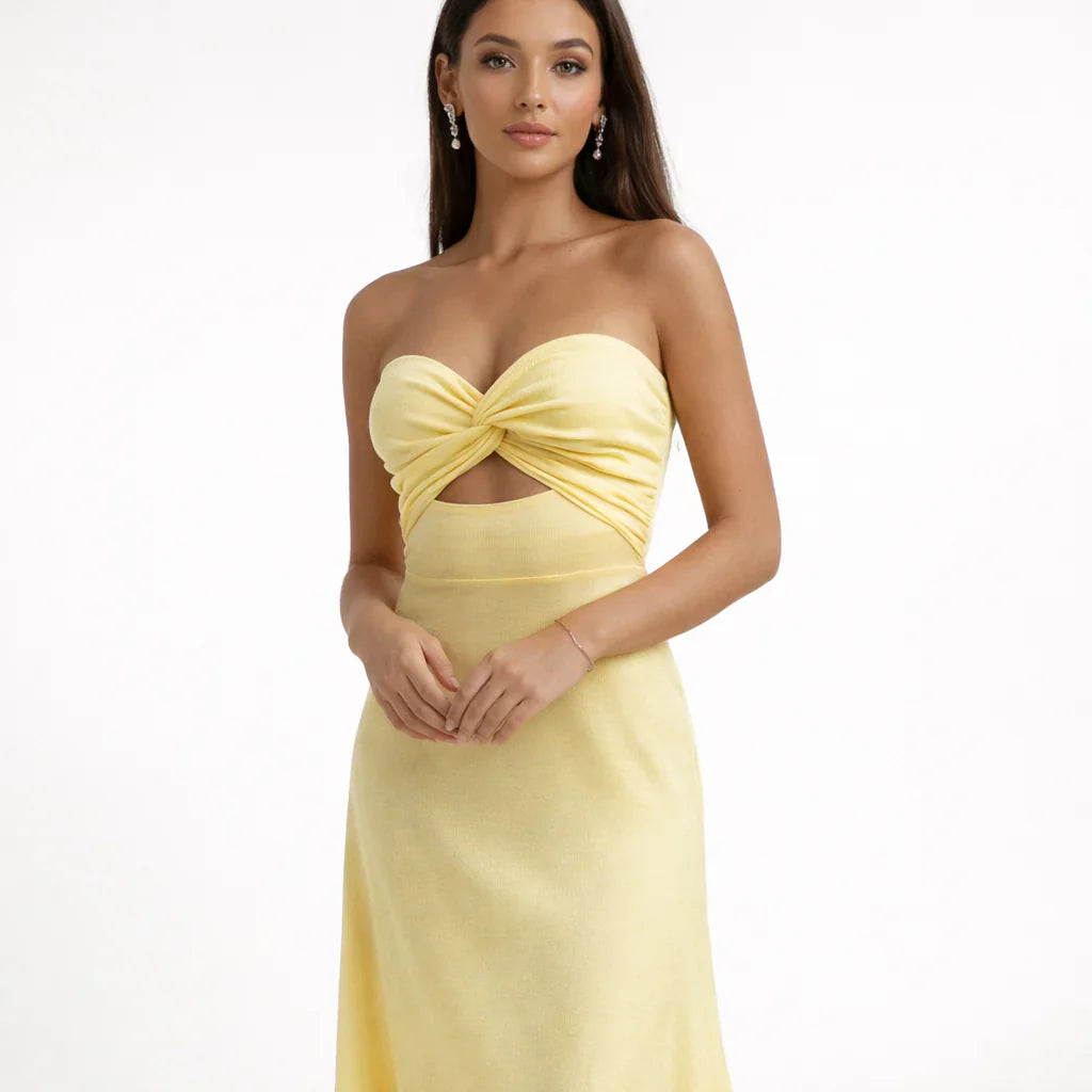 Rochie maxi galbenă Liora cu umăr deschis rochie elegantă de vară aerisită femei de la Becker's Amsterdam