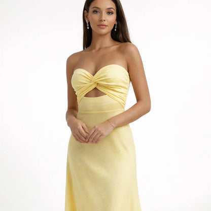 Rochie maxi galbenă Liora cu umăr deschis rochie elegantă de vară aerisită femei de la Becker's Amsterdam