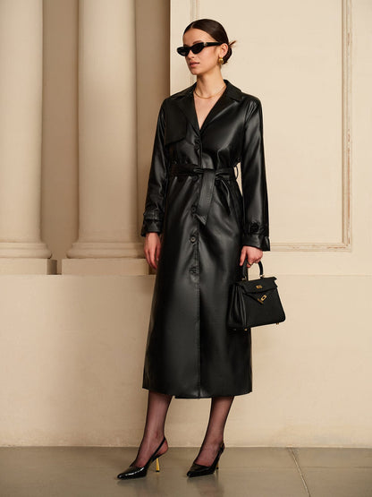 Trench-coat en cuir de luxe Livana – trench-coat en cuir pour femme, design élégant et intemporel, vue de face