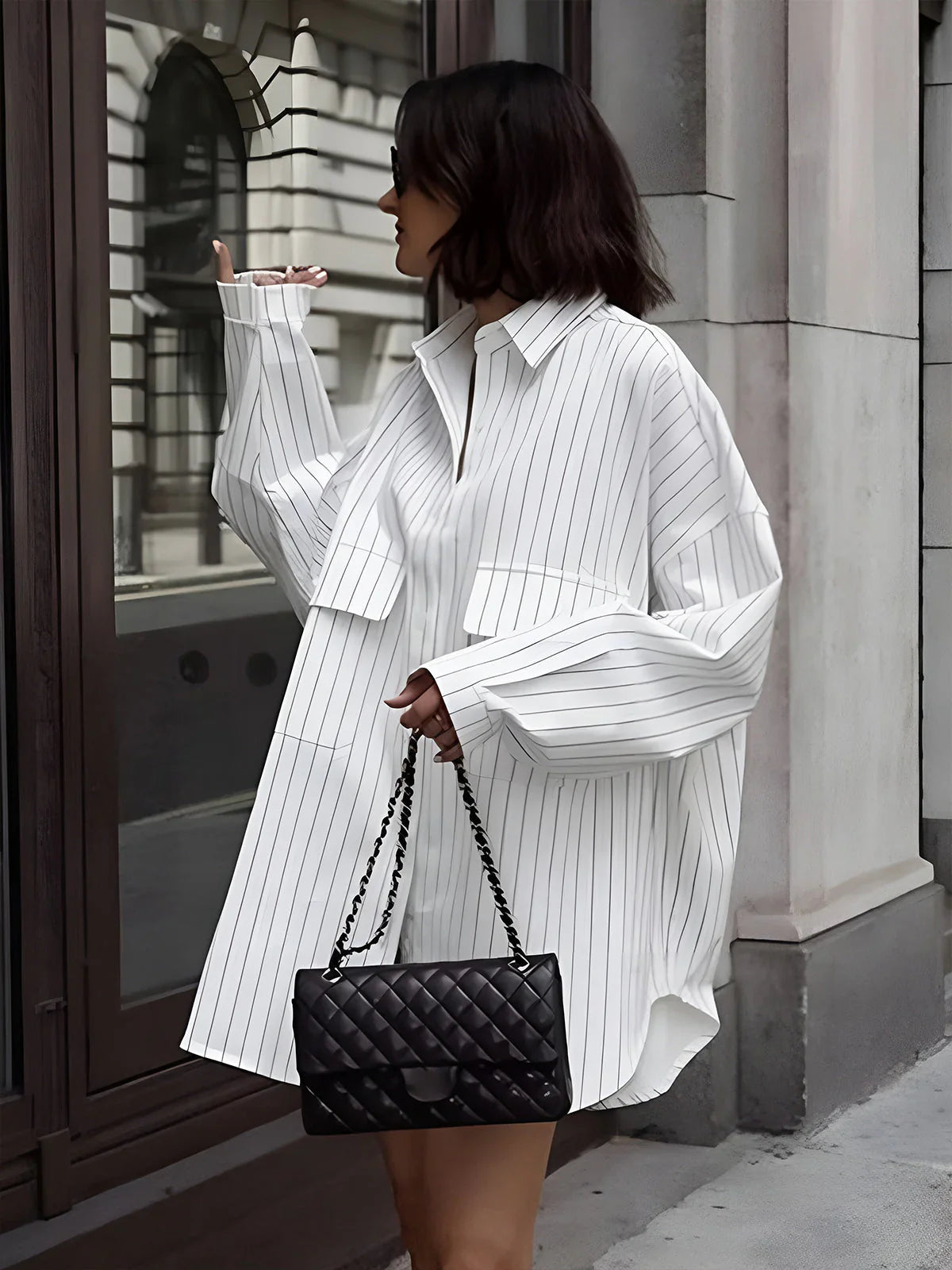 Naéline vestido camisa branco casual elegante com listras vestido feminino oversized da Becker's Amsterdam