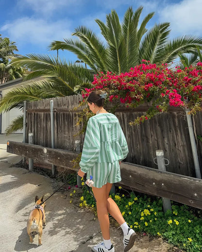 Zina Striped Boho Set - Striped Blouse & High -Waist Shorts | Becker’s Amsterdam