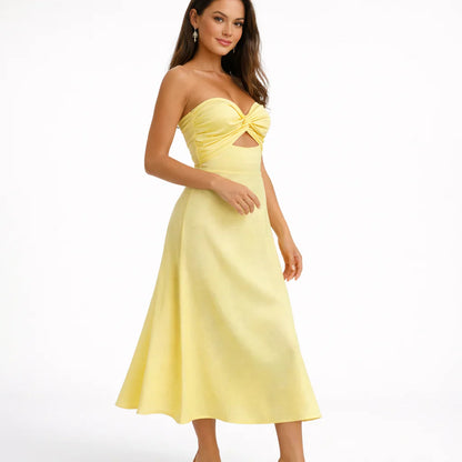 Rochie Maxi Liora Galbenă – Aspect de vară elegant cu umeri | Amsterdamul lui Becker