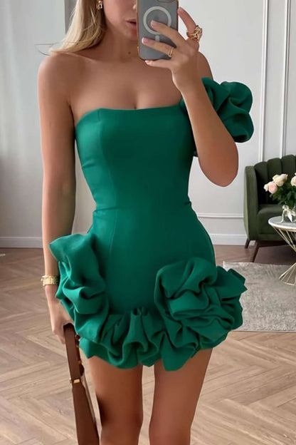 Groene one-shoulder bodycon jurk met ruches van Becker's Amsterdam