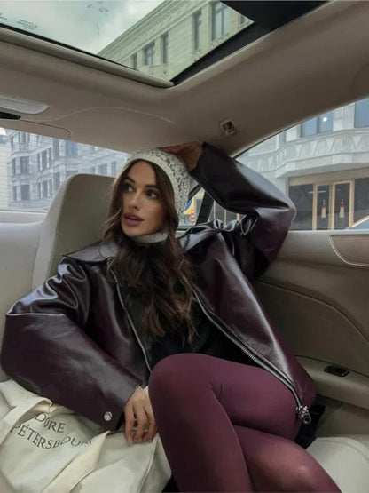 Lina™ Leather Autumn Jacket – Luxurious Women's Jacket with a Timeless Design | Becker's Amsterdam™