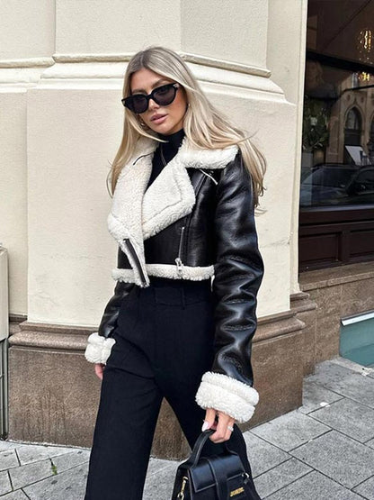 Bellezza luxe kunstlederjack dames – warme gevoerde jas van kunstleer met wollen voering