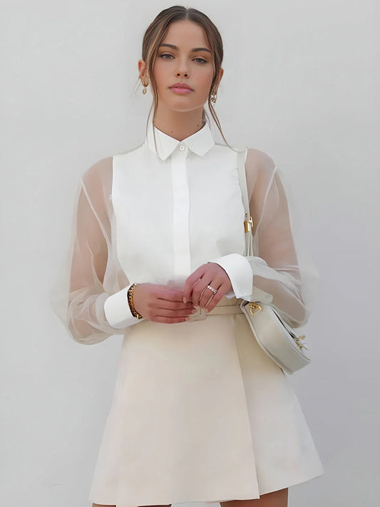 Chemisier blanc Yenna à manches transparentes, chemisier élégant pour femme de Becker's Amsterdam