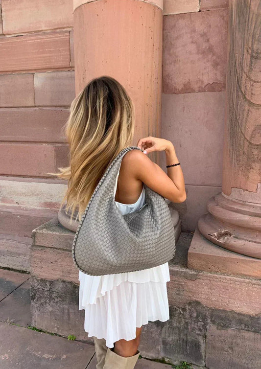 Luna Silver Tote™ 👜 – zilvergrijze dames schoudertas met luxe uitstraling